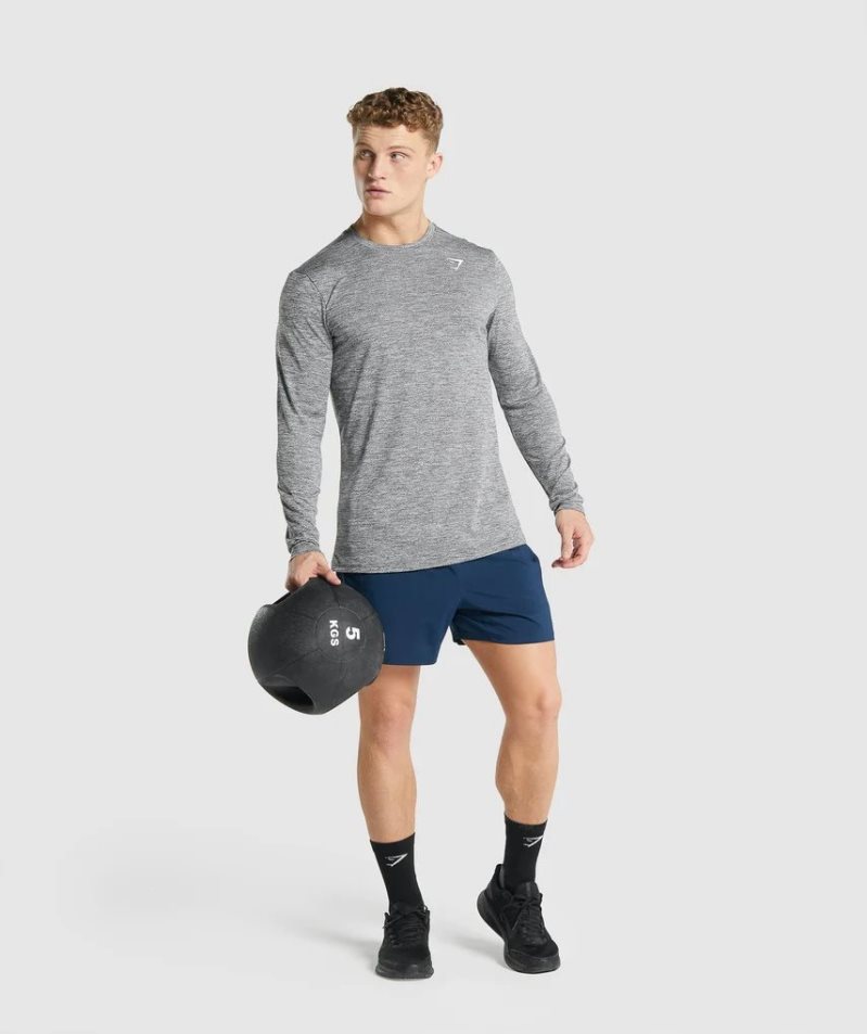 Koszulki Gymshark Arrival Marl Long Sleeve Męskie Szare | PL 853LVE